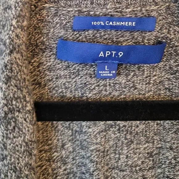 Apt. 9 Charcoal Grey 100% Cashmere Open Front Cardigan Women's Size L - Picture 3 of 5